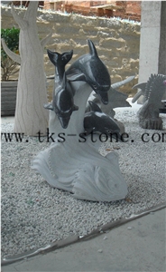 China Black Granite Dolphins Jumping/Animal Sculptures/ Dolphin Carving