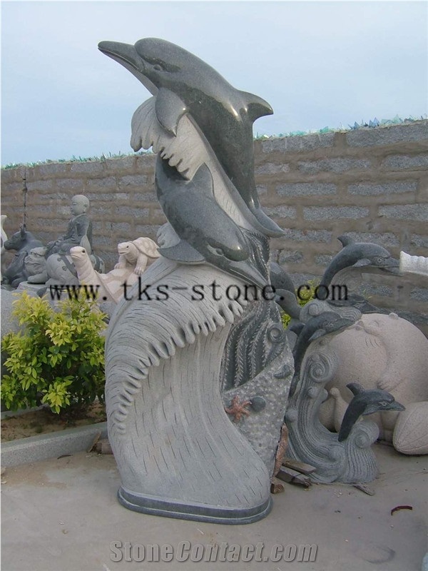 China Black Granite Dolphins Jumping/Animal Sculptures/ Dolphin Carving