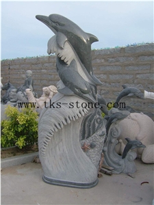 China Black Granite Dolphins Jumping/Animal Sculptures/ Dolphin Carving