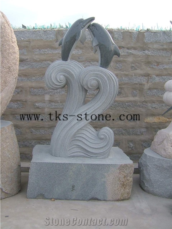 China Black Granite Dolphins Jumping/Animal Sculptures/ Dolphin Carving