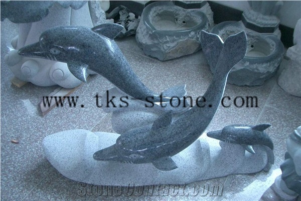China Black Granite Dolphins Jumping/Animal Sculptures/ Dolphin Carving