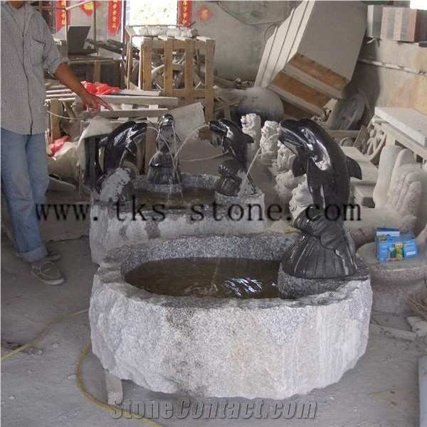 China Black Granite Dolphins Jumping/Animal Sculptures/ Dolphin Carving