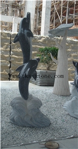 China Black Granite Porpoise Sculptures/ Dolphin Carving/ Delphinus Delphis Sculpturse/Dolphins Jumping/Chinese Carving