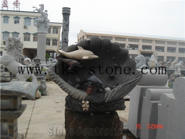 China Black Granite Porpoise Sculptures/ Dolphin Carving/ Delphinus Delphis Sculpturse/Dolphins Jumping/Chinese Carving