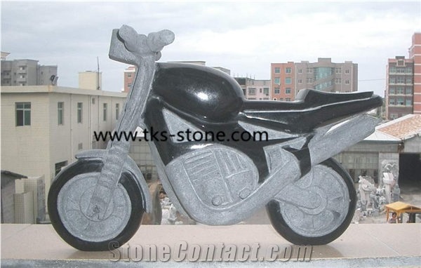China Black Marble Sculptured Art Wor, Stone Art, Creative Stones & Works, Motorcycle Sculpture