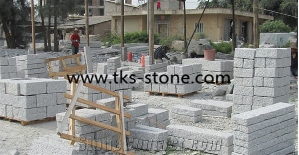 China G682 Rusty Yellow Granite Palisade + G603 Luner Pearl Grey Granite Palisade,Rough Picked Pineapple Surface, Exterior Garden Stone, Landscape Stone Fence