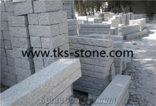 China G682 Rusty Yellow Granite Palisade + G603 Luner Pearl Grey Granite Palisade,Rough Picked Pineapple Surface, Exterior Garden Stone, Landscape Stone Fence