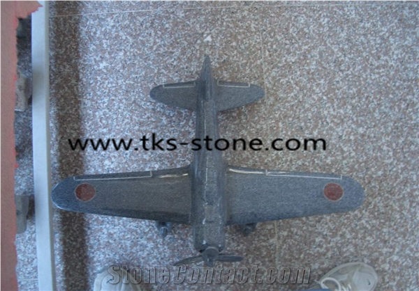 China Grey Marble Plane Hand Works&Carving Crafts,Aircraft Stone Artifacts,Handcrafts,Plane Works
