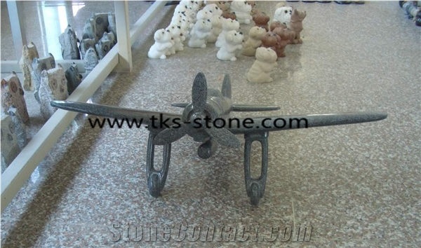 China Grey Marble Plane Hand Works&Carving Crafts,Aircraft Stone Artifacts,Handcrafts,Plane Works