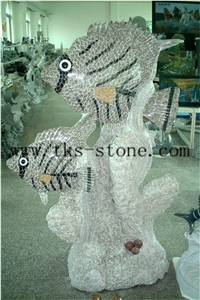 China Multicolor Granite Fish Carving/Marine Organism/Animal Sculptures