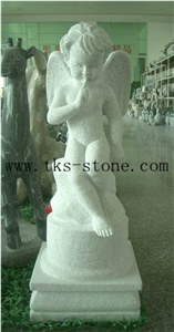 China White Granite Angel Baby Sculptures, White Granite Sculpture & Statue