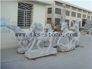 China White Granite Horse Sculpturse-Haras/Manada/Animal Sculptures