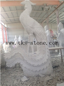 China White Granite Phoenix Sculptures/Peacock Carving/Animal Sculptures