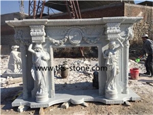 China White Marble Fireplace Surround Mantel,Hand Carved Marble Fireplace,New Design / Western / European Customized Figure