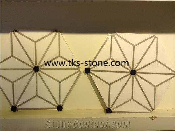 China White Marble Mosaic Pattern, Hexagon Mosaic