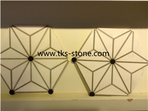 China White Marble Mosaic Pattern, Hexagon Mosaic