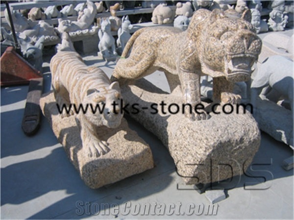 China Yellow Granite Tiger Sculptures & Statues,Yellow Granite Status,Animal Sculptures,Cavings