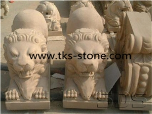 China Yellow Granite Tiger Sculptures & Statues,Yellow Granite Status,Animal Sculptures,Cavings