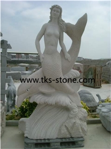 Chins Beige Granite Mermaid Sculpture,Garden Sculptures & Statues
