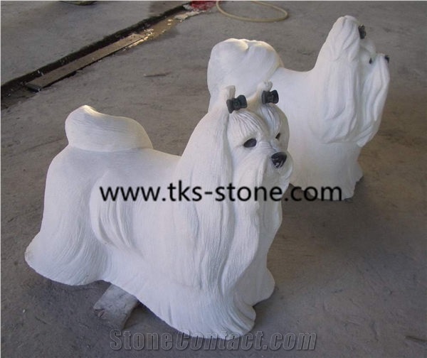 Dog Granite Sculptures & Statues,White Granite Dog Sculpture,Animal Sculptures,Western Statues,Natural Stone Dog Handcarved Sculptures