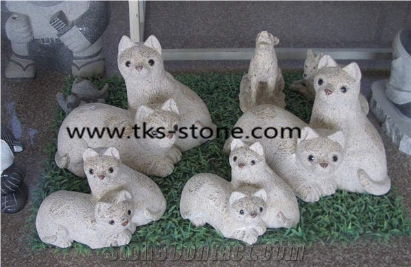Dog on Ball Carving, Beige Granite Statues,Dog Sculptures,Dog Carving,Animal Sculptures, Garden Sculptures