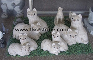Dog on Ball Carving, Beige Granite Statues,Dog Sculptures,Dog Carving,Animal Sculptures, Garden Sculptures
