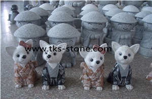 Dog on Ball Carving, Beige Granite Statues,Dog Sculptures,Dog Carving,Animal Sculptures, Garden Sculptures
