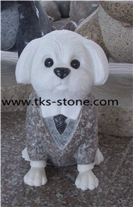 Dog on Ball Carving, Beige Granite Statues,Dog Sculptures,Dog Carving,Animal Sculptures, Garden Sculptures