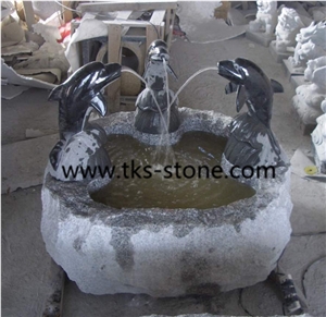 Dolphin Style Fountain, Natural Stone Garden Fountain ,Fountains, Sculpture Grey Granite Garden Fountains