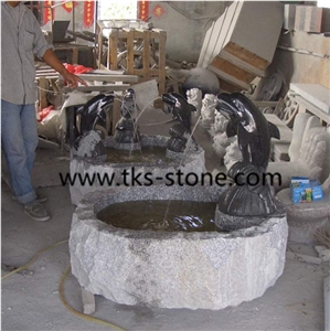 Dolphin Style Fountain, Natural Stone Garden Fountain ,Fountains, Sculpture Grey Granite Garden Fountains