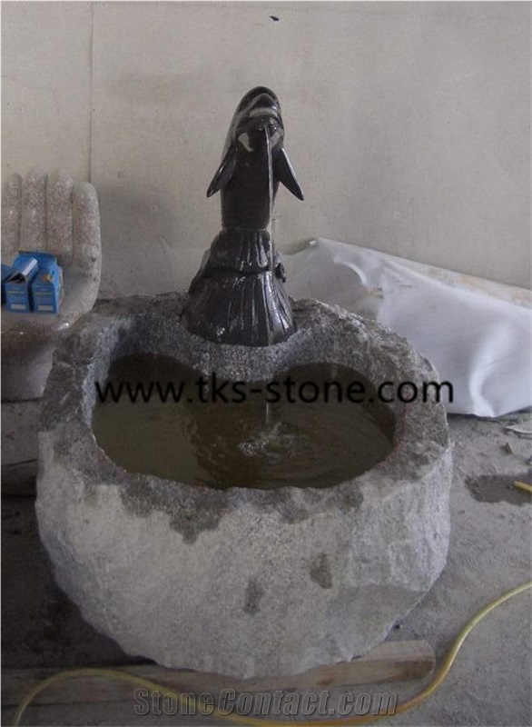 Dolphin Style Fountain, Natural Stone Garden Fountain ,Fountains, Sculpture Grey Granite Garden Fountains