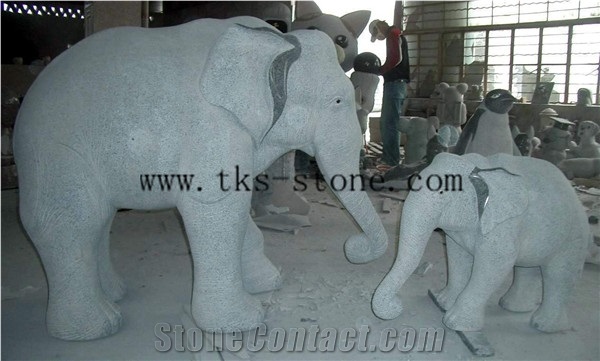 Elephant Maximus/Elephant/Mascot/Carving in Granite, White Granite Sculpture & Statue