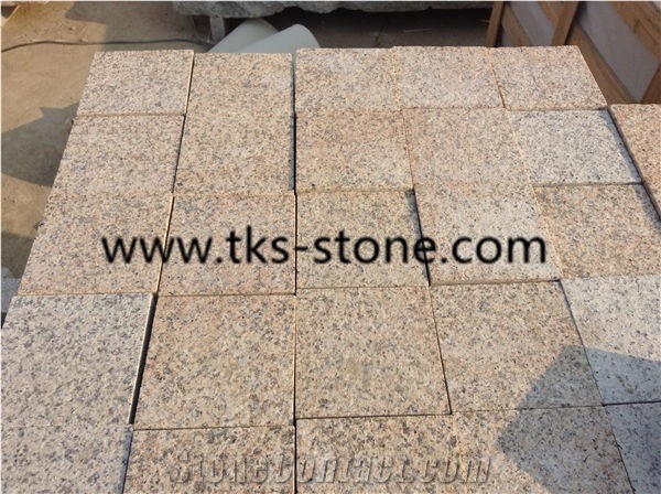 G682 Sunset Gold Cubestone,Rusty Stone,Rusty Granite Cobble Stone,Yellow Rusty Granite Paving Stone