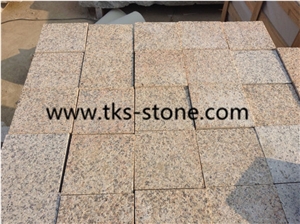 G682 Sunset Gold Cubestone,Rusty Stone,Rusty Granite Cobble Stone,Yellow Rusty Granite Paving Stone