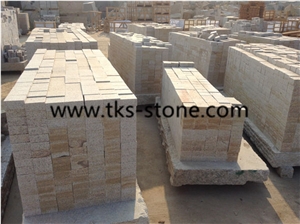 G682 Sunset Gold Cubestone,Rusty Stone,Rusty Granite Cobble Stone,Yellow Rusty Granite Paving Stone