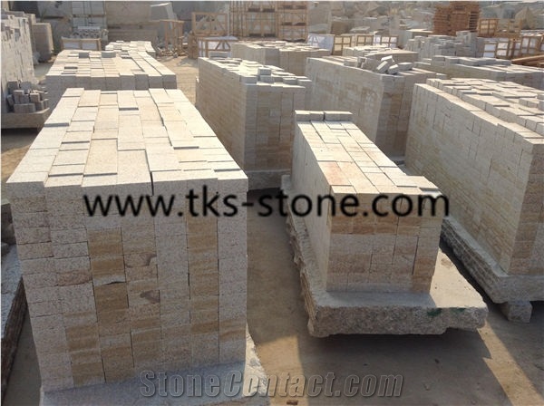 G682 Sunset Gold Cubestone,Rusty Stone,Rusty Granite Cobble Stone,Yellow Rusty Granite Paving Stone