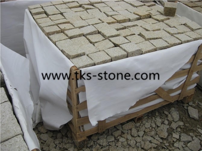 G682 Sunset Gold,Rusty Yellow,Giallo Rusty,Golden Peach,Golden Sand,China Yellow Granite Cobble Stone,Cube Stone