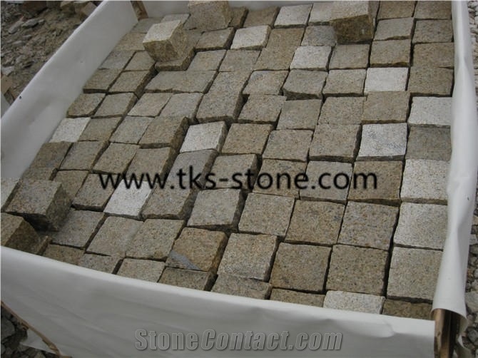 G682 Sunset Gold,Rusty Yellow,Giallo Rusty,Golden Peach,Golden Sand,China Yellow Granite Cobble Stone,Cube Stone