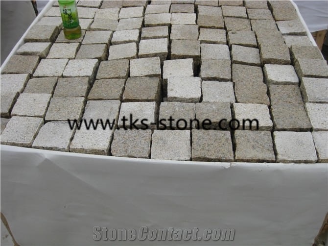 G682 Sunset Gold,Rusty Yellow,Giallo Rusty,Golden Peach,Golden Sand,China Yellow Granite Cobble Stone,Cube Stone