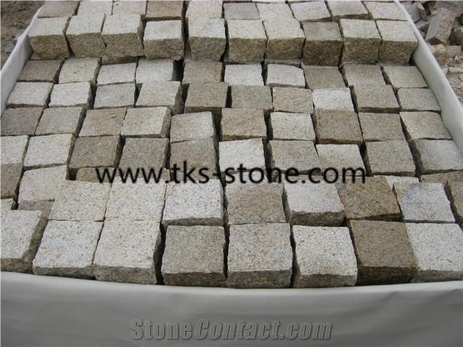 G682 Sunset Gold,Rusty Yellow,Giallo Rusty,Golden Peach,Golden Sand,China Yellow Granite Cobble Stone,Cube Stone