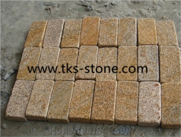 G682 Yellow Rusty Granite Cobble Stone,G682 Sunset Golden Granite Tumbled ,Tumbled Yellow Granite Cube Stone Cobble Stone