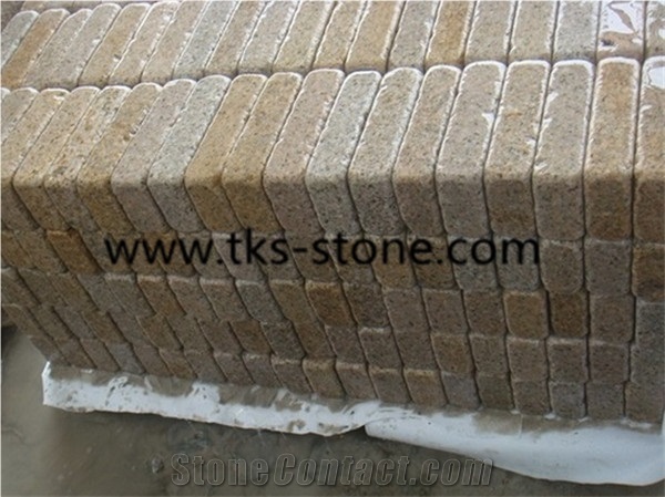 G682 Yellow Rusty Granite Cobble Stone,G682 Sunset Golden Granite Tumbled ,Tumbled Yellow Granite Cube Stone Cobble Stone