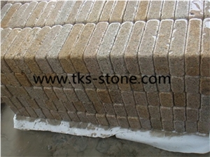 G682 Yellow Rusty Granite Cobble Stone,G682 Sunset Golden Granite Tumbled ,Tumbled Yellow Granite Cube Stone Cobble Stone