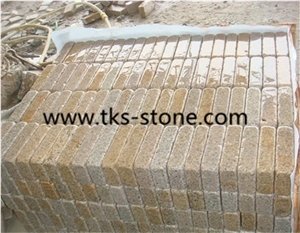 G682 Yellow Rusty Granite Cobble Stone,G682 Sunset Golden Granite Tumbled ,Tumbled Yellow Granite Cube Stone Cobble Stone