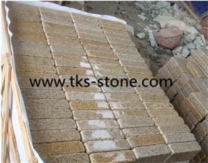 G682 Yellow Rusty Granite Cobble Stone,G682 Sunset Golden Granite Tumbled ,Tumbled Yellow Granite Cube Stone Cobble Stone