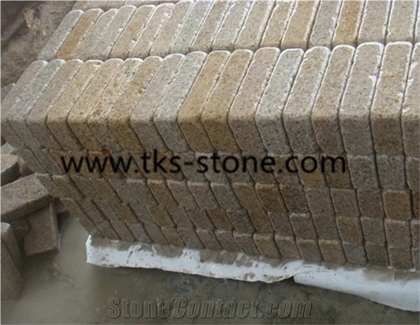 G682 Yellow Rusty Granite Cobble Stone,G682 Sunset Golden Granite Tumbled ,Tumbled Yellow Granite Cube Stone Cobble Stone