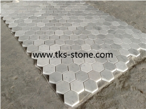 Hexagon Mosaics,White Marble Mosaic,Bianco Carrara White Marble Mosaics