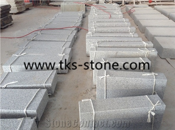 Light Grey Granite Kerbstone, Sawn Cutted Granite Kerbstone Roadstone,Sesame White Granite 6sides Flamed