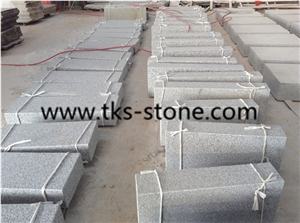 Light Grey Granite Kerbstone, Sawn Cutted Granite Kerbstone Roadstone,Sesame White Granite 6sides Flamed