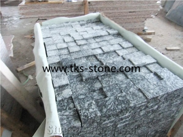 Spray white,Wave white,Sea wave flower granite cobble stone,granite cube stone